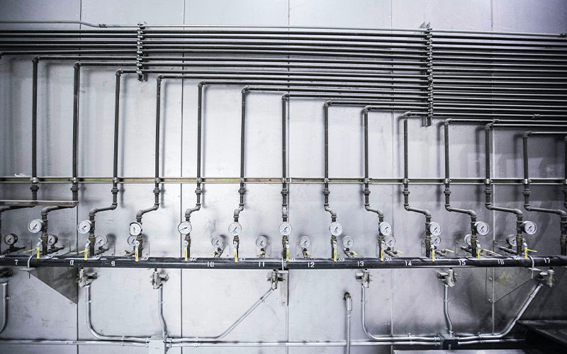 Exposed pipework with valves