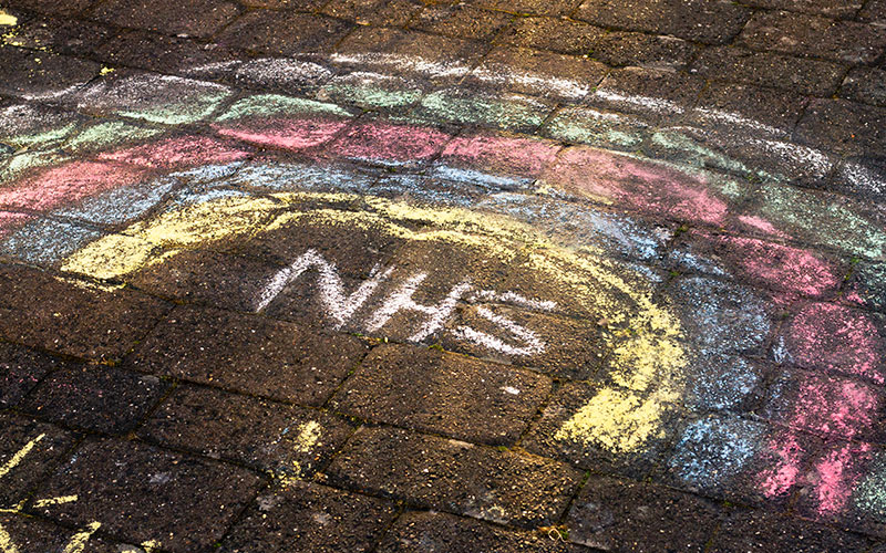 Thank You NHS Chalk Rainbow drawn on pavement